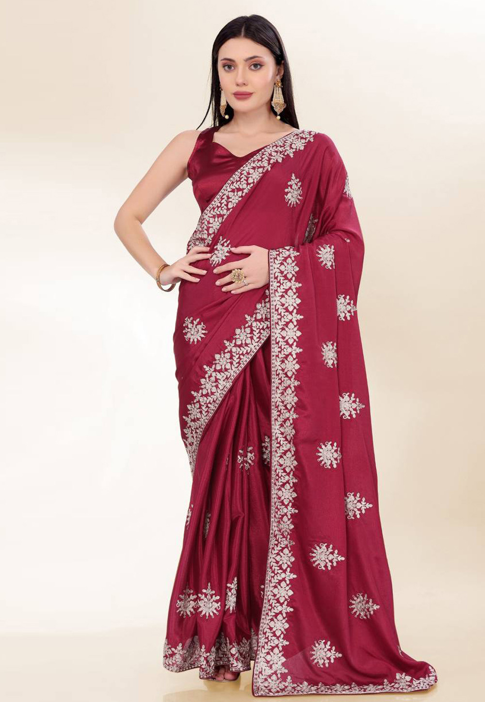 Red Chinon Silk Saree With Blouse 305791