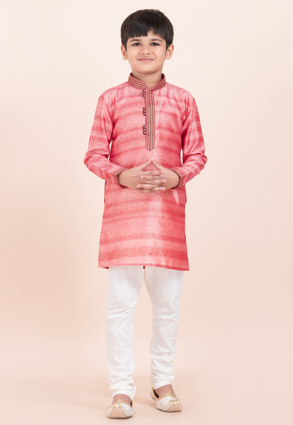 Red Cotton Jacquard Kids Kurta Pajama 305358