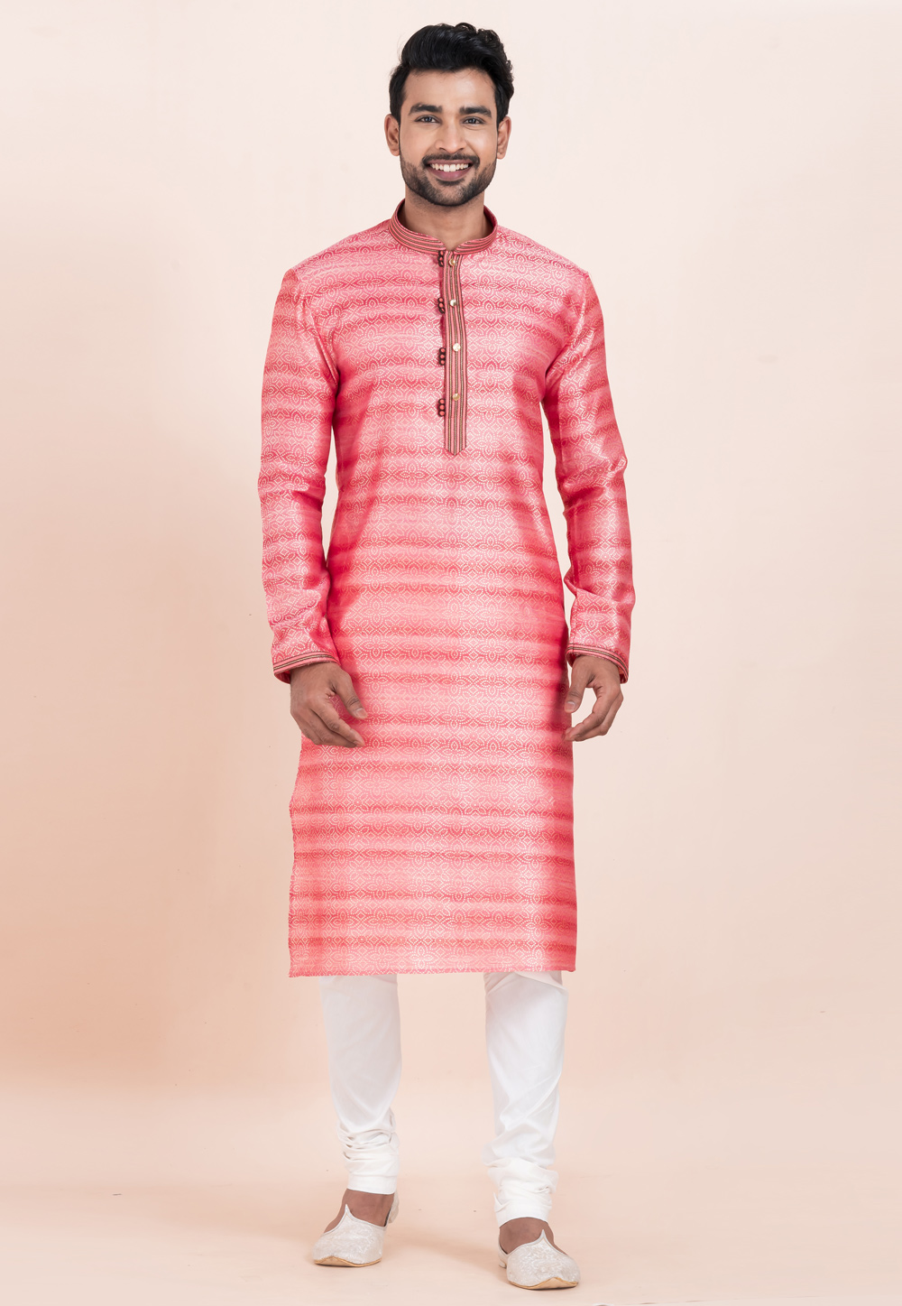 Red Cotton Jacquard Kurta Pajama 305175