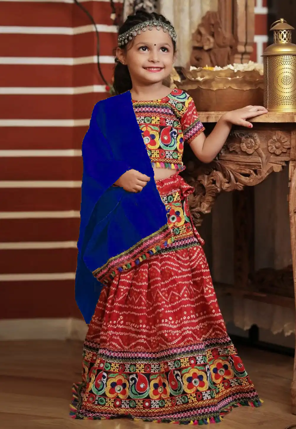 Red Cotton Kids Navratri Chaniya Choli 292819