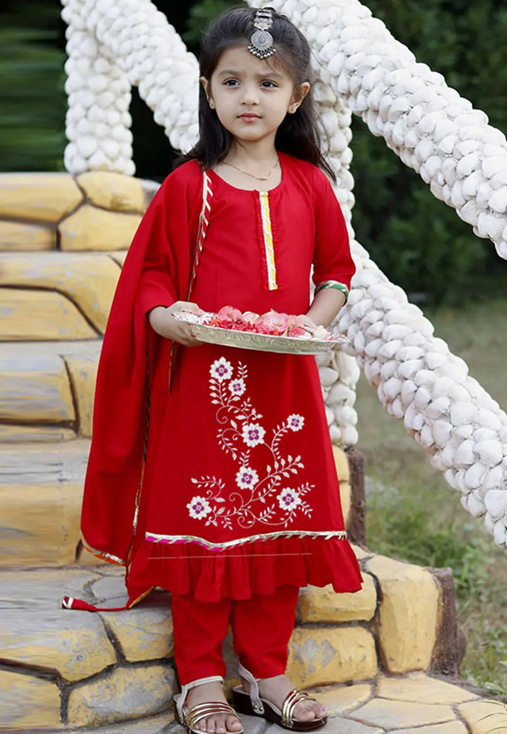 Red Cotton Kids Pant Style Suit 301853