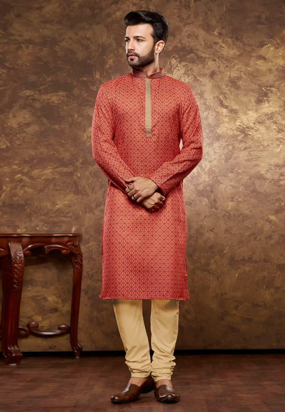 Red Cotton Kurta Pajama 288062