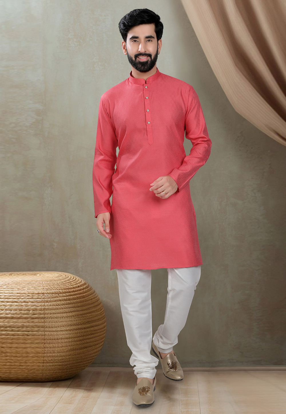 Red Cotton Kurta Pajama 310807