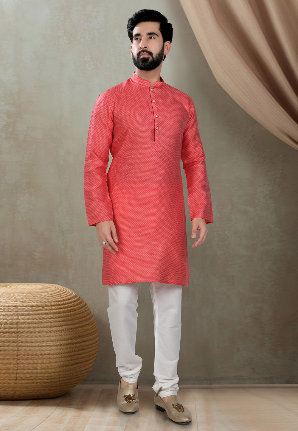 Red Cotton Kurta Pajama 310816