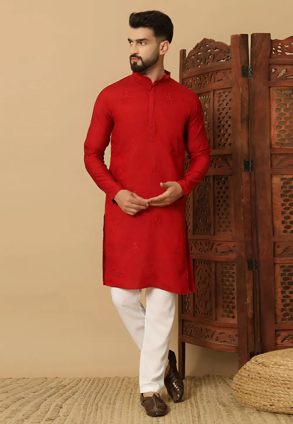 Red Cotton Kurta Pajama 297901