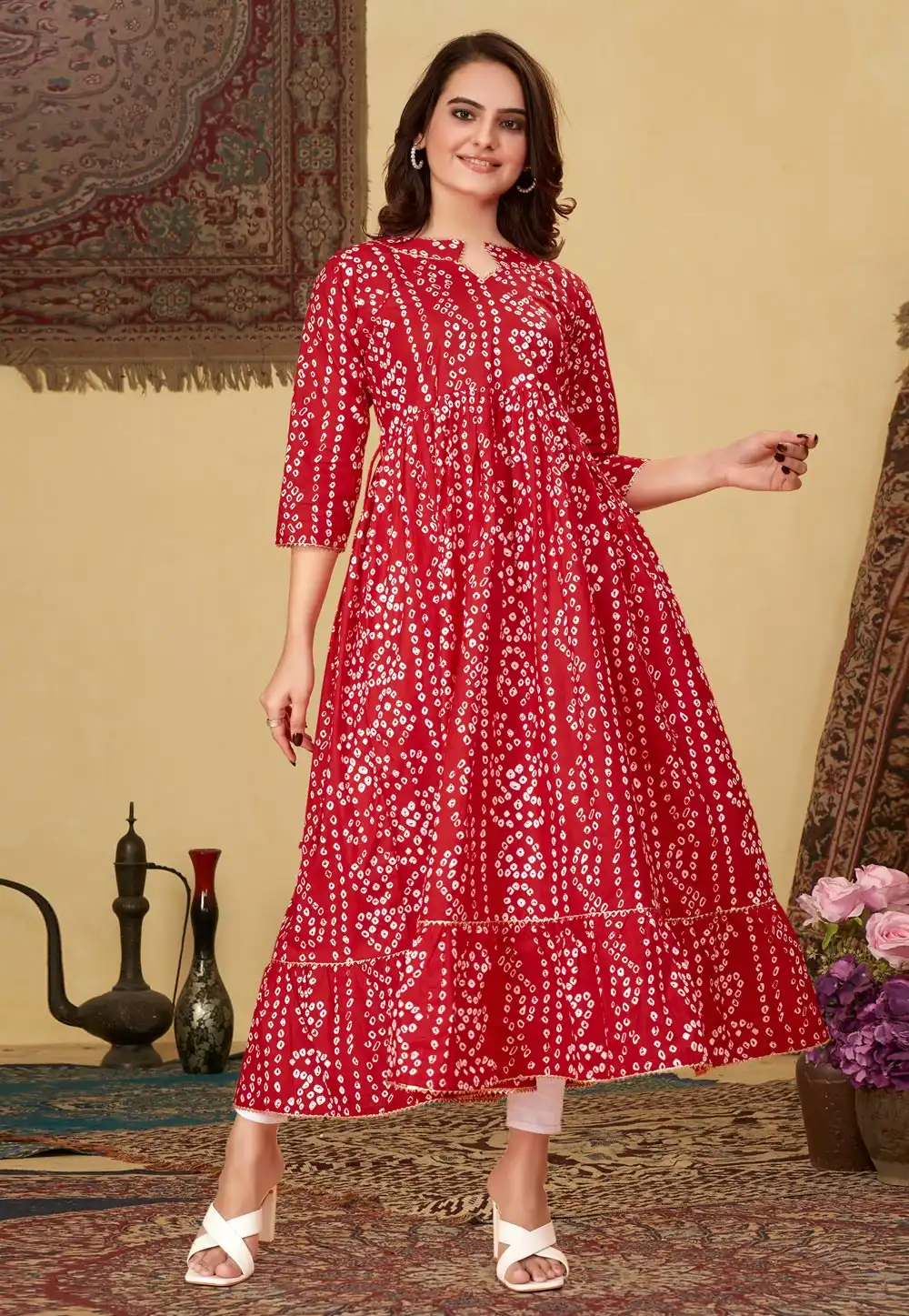 Red Cotton Kurta Set With Legging 288653