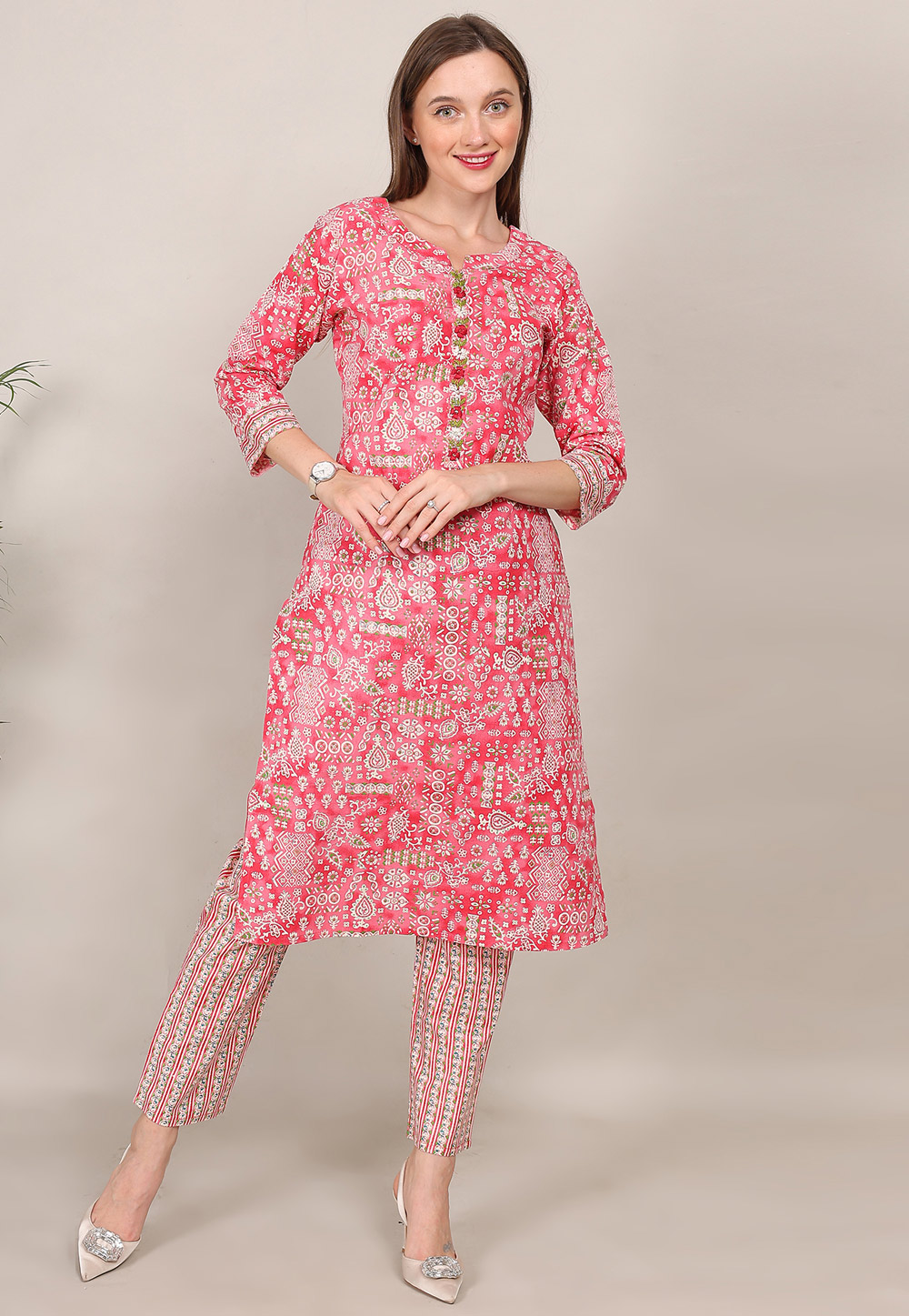 Red Cotton Kurta Set With Pant 309982