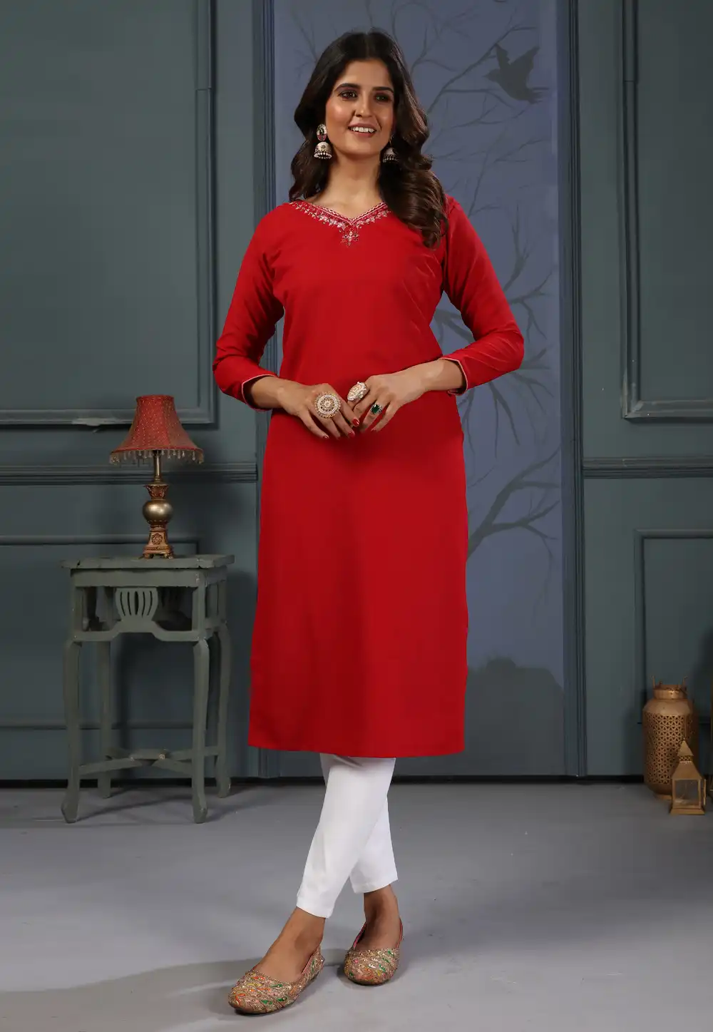 Red Cotton Kurta Set With Pent 289788