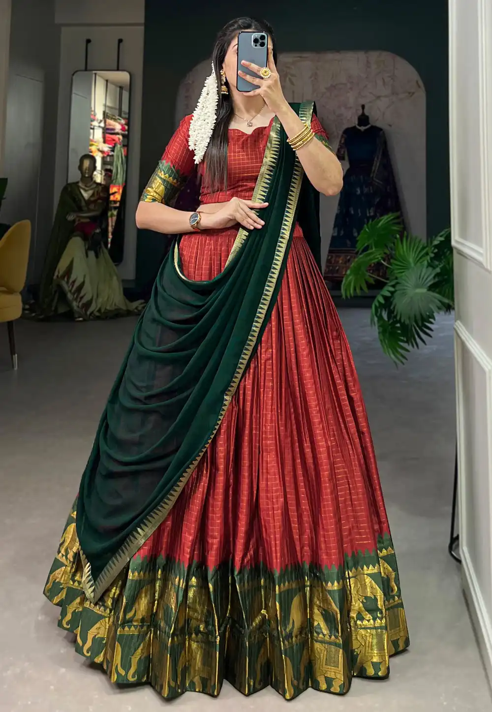 Red Cotton Lehenga Choli 292350