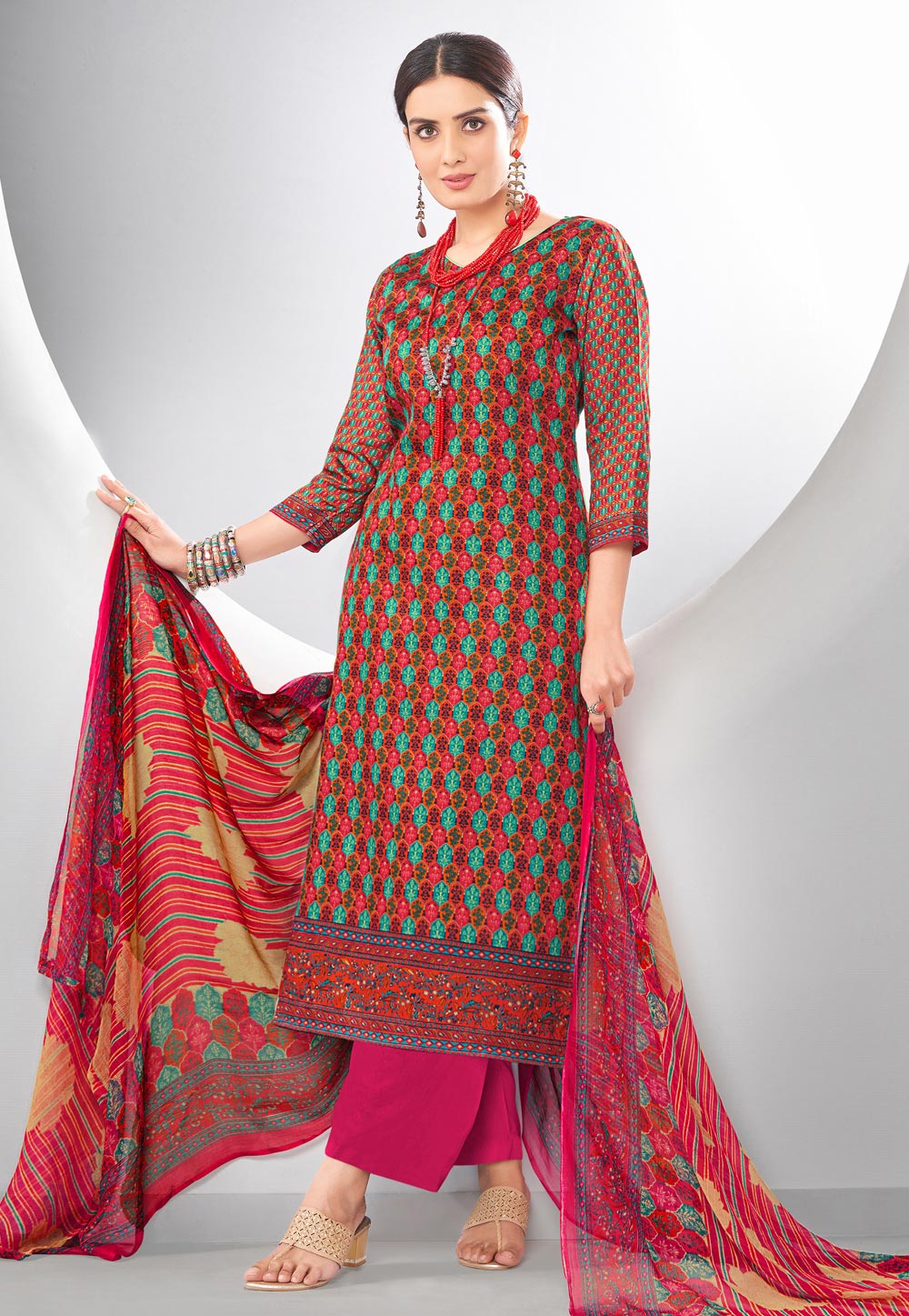 Red Cotton Palazzo Suit 285142