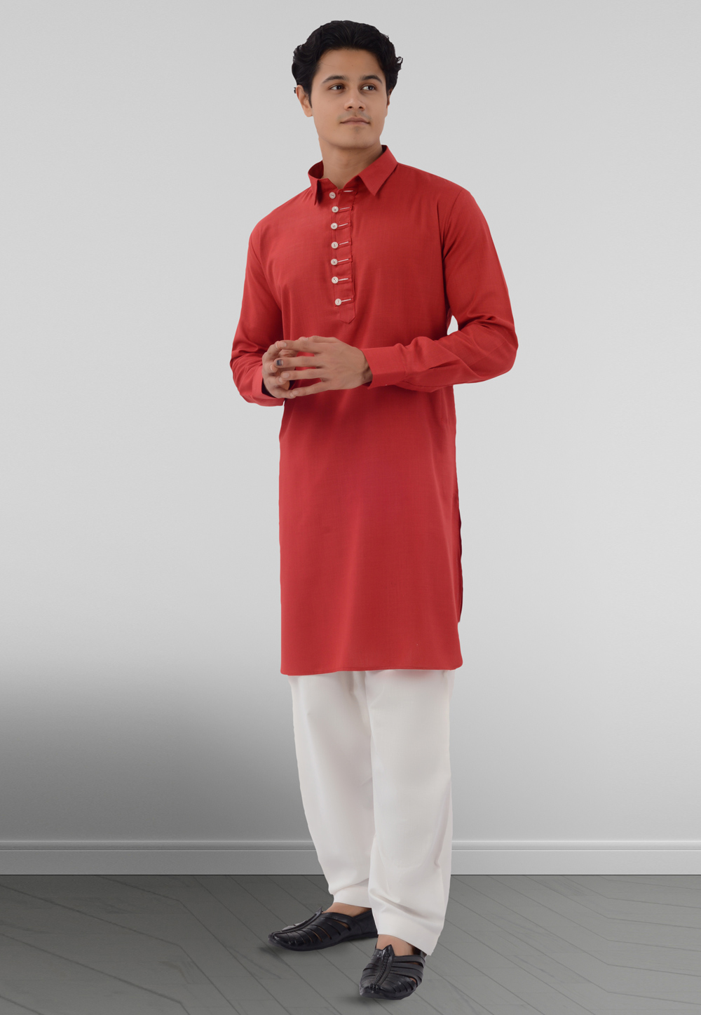 Red Cotton Pathani Suit 282929