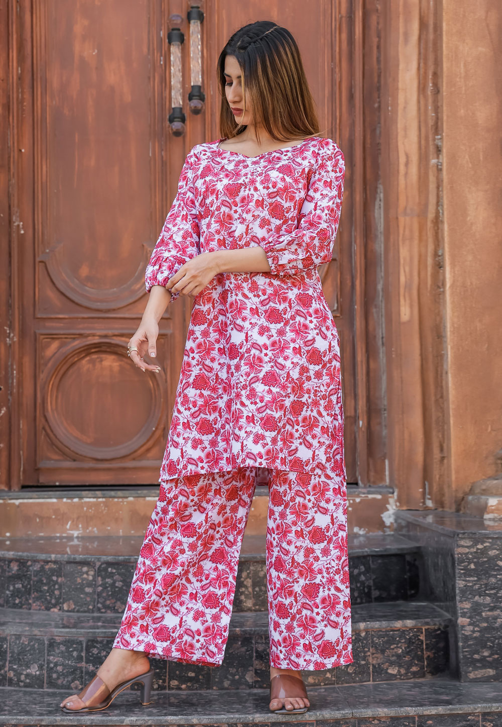 Red Cotton Printed Co-Ords Set 283575