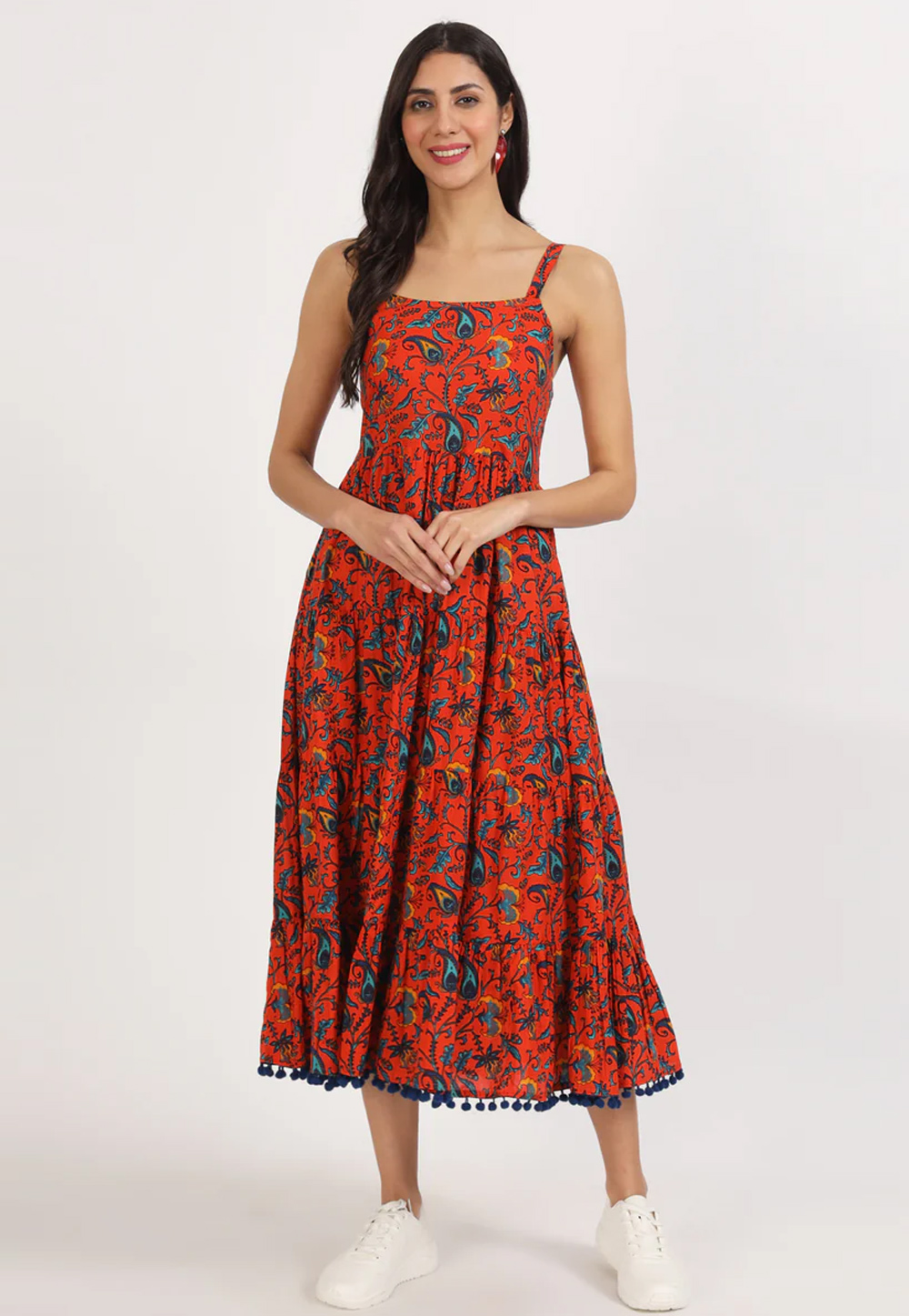 Red Cotton Printed Gown 305111