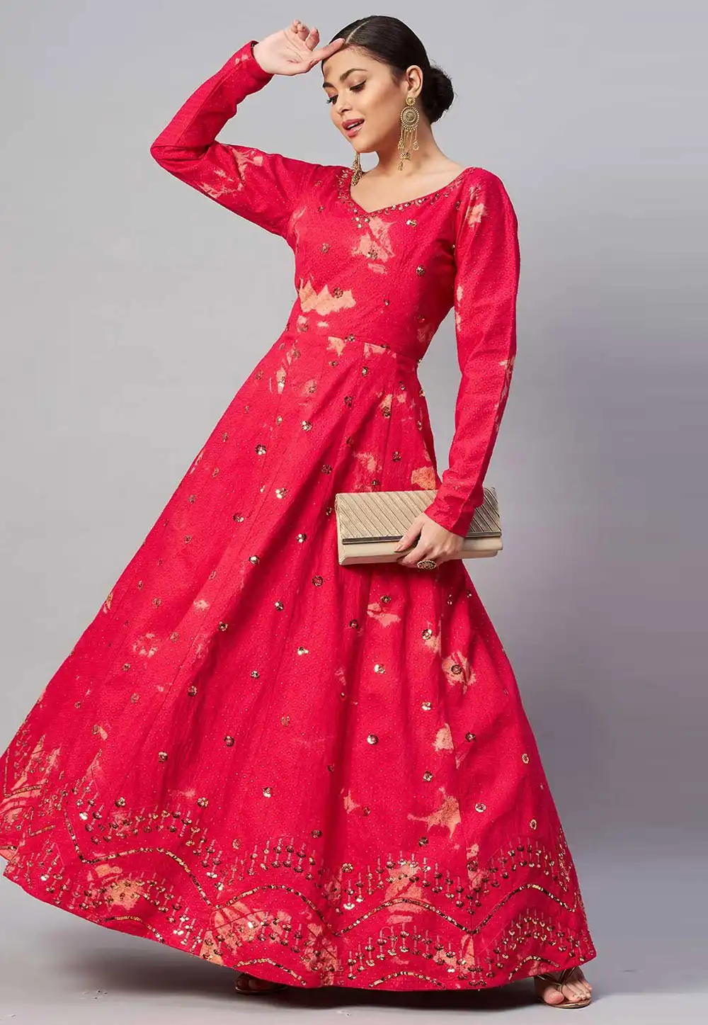 Red Cotton Printed Gown 288042