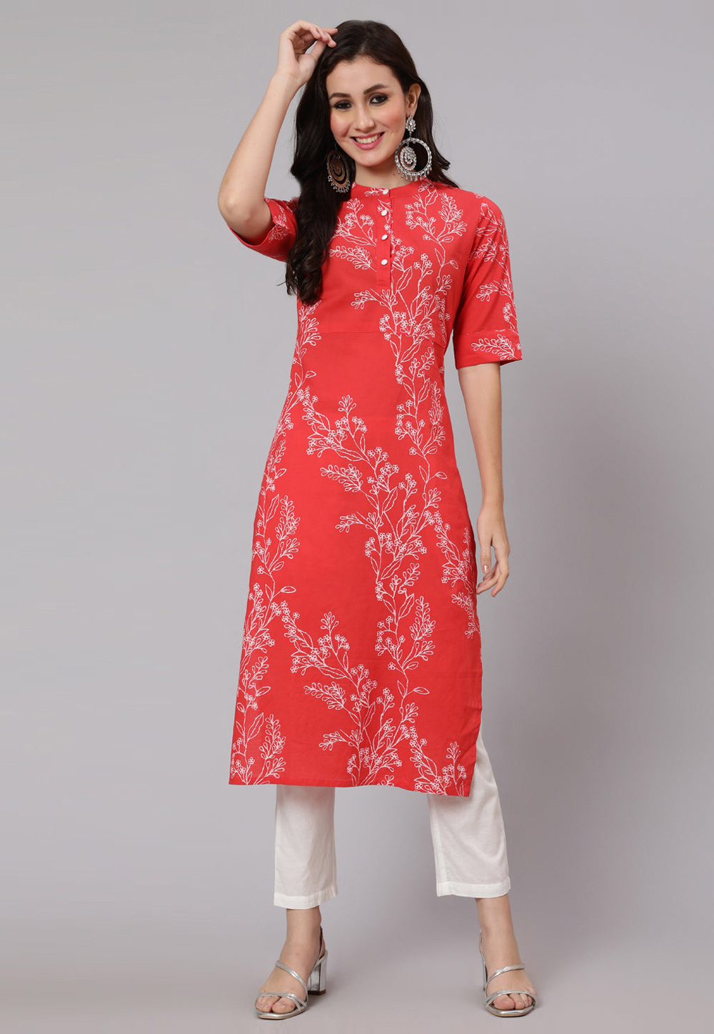 Red Cotton Printed Long Tunic 282700