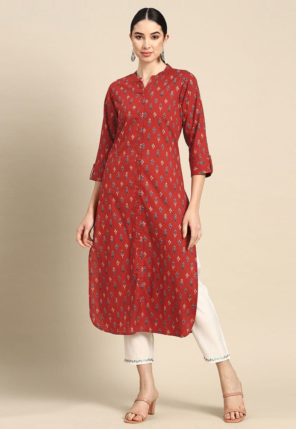 Red Cotton Printed Long Tunic 282723