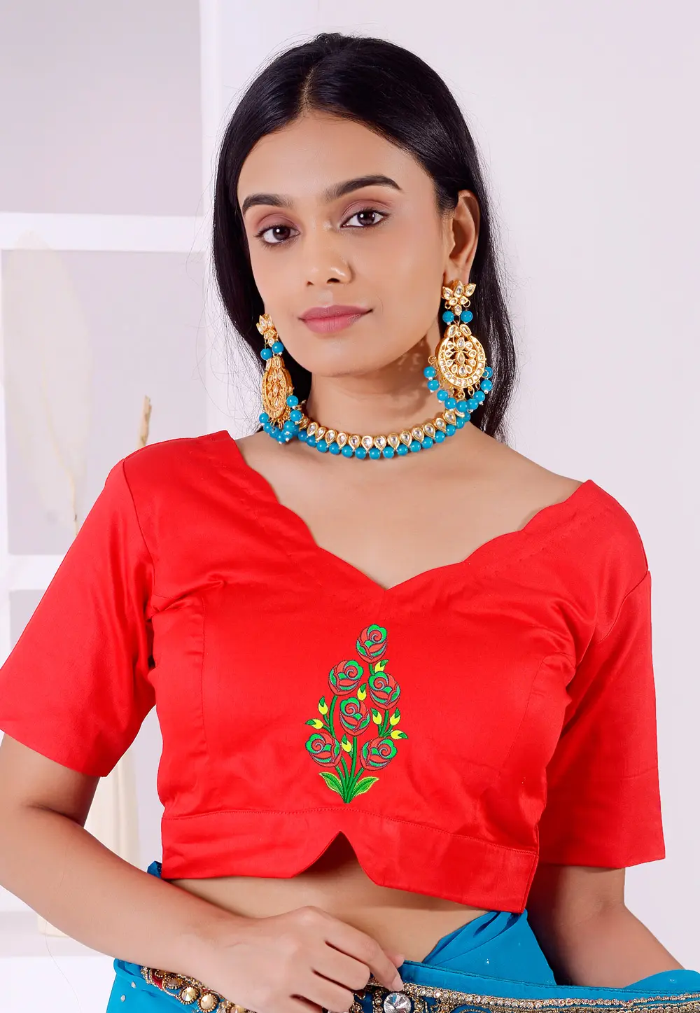 Red Cotton Readymade Blouse 298776