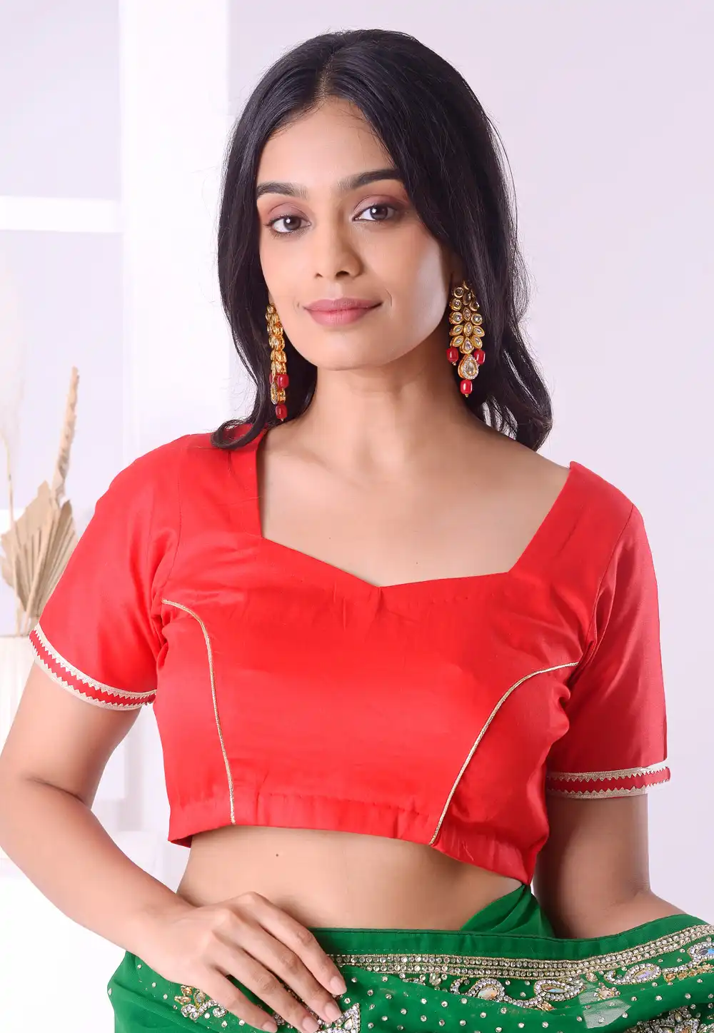 Red Cotton Readymade Blouse 292527