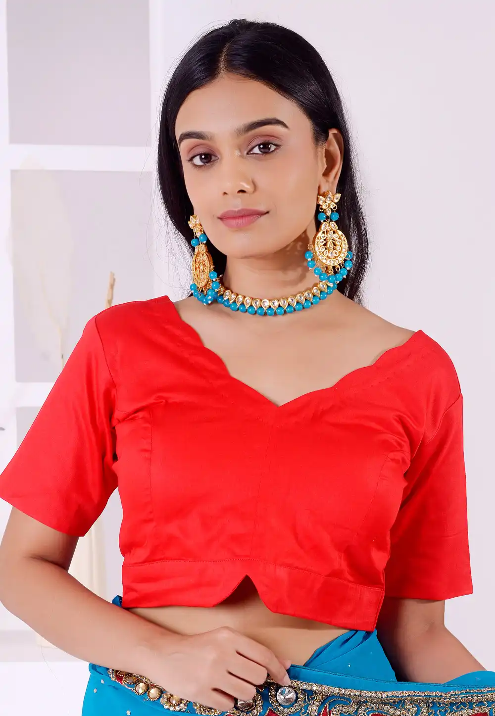 Red Cotton Readymade Blouse 292530