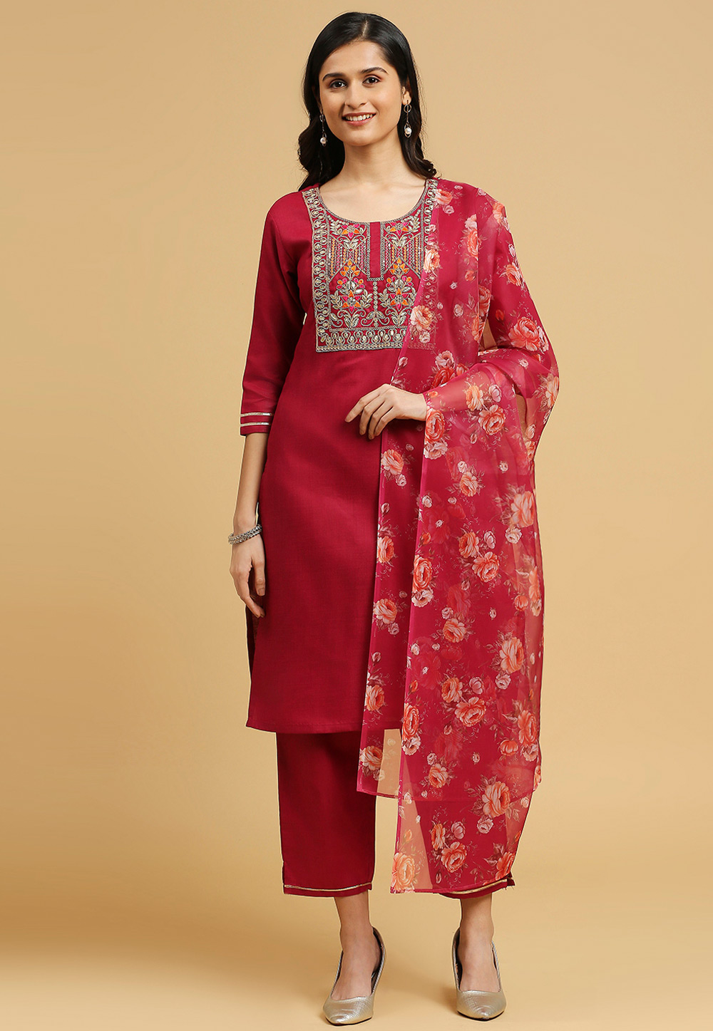 Red Cotton Readymade Pakistani Suit 280911