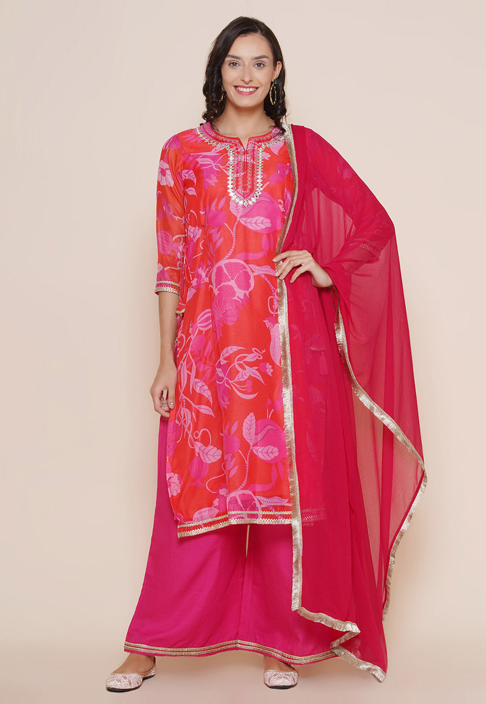 Red Cotton Readymade Palazzo Suit 281439