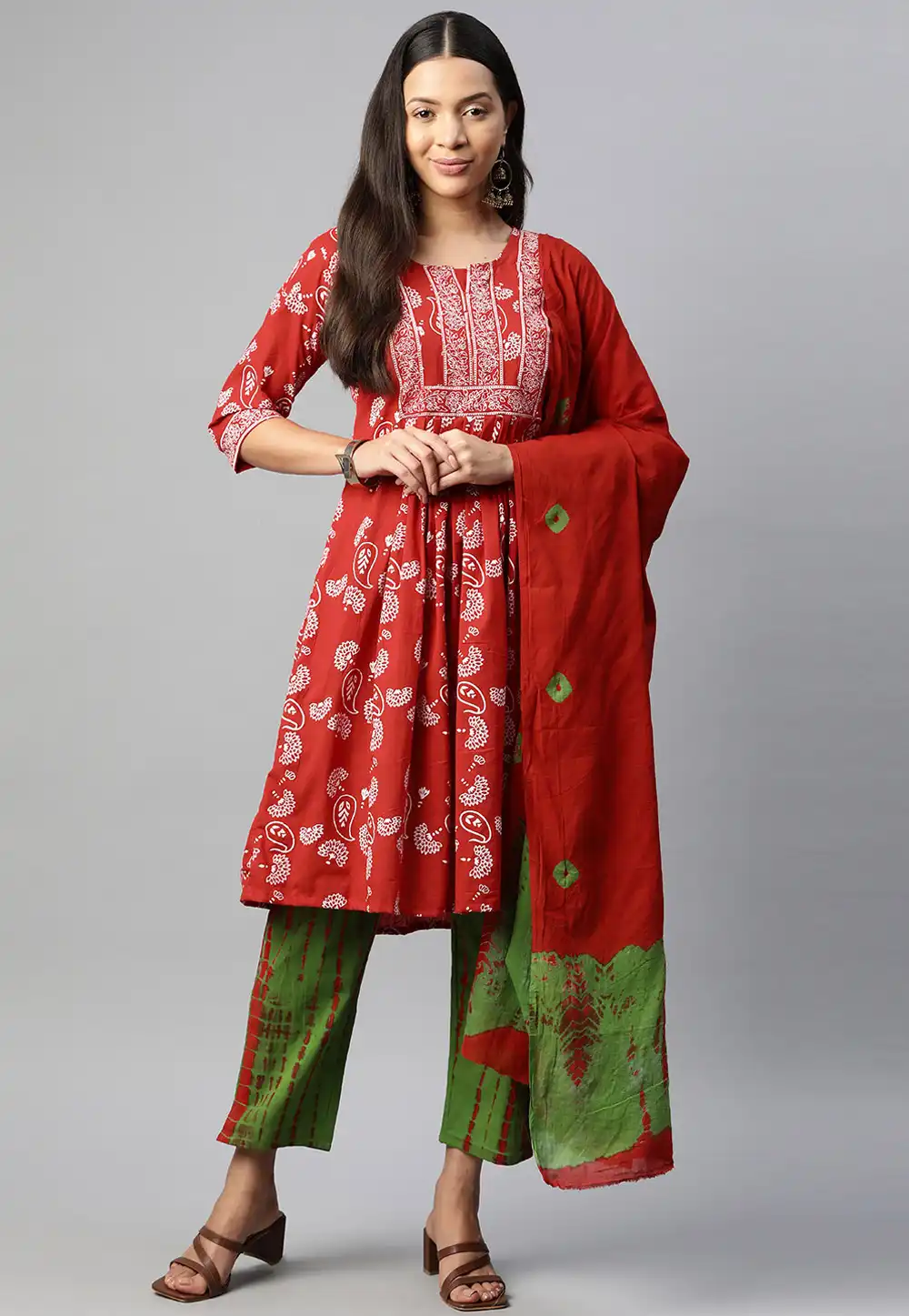 Red Cotton Readymade Pant Style Suit 292614