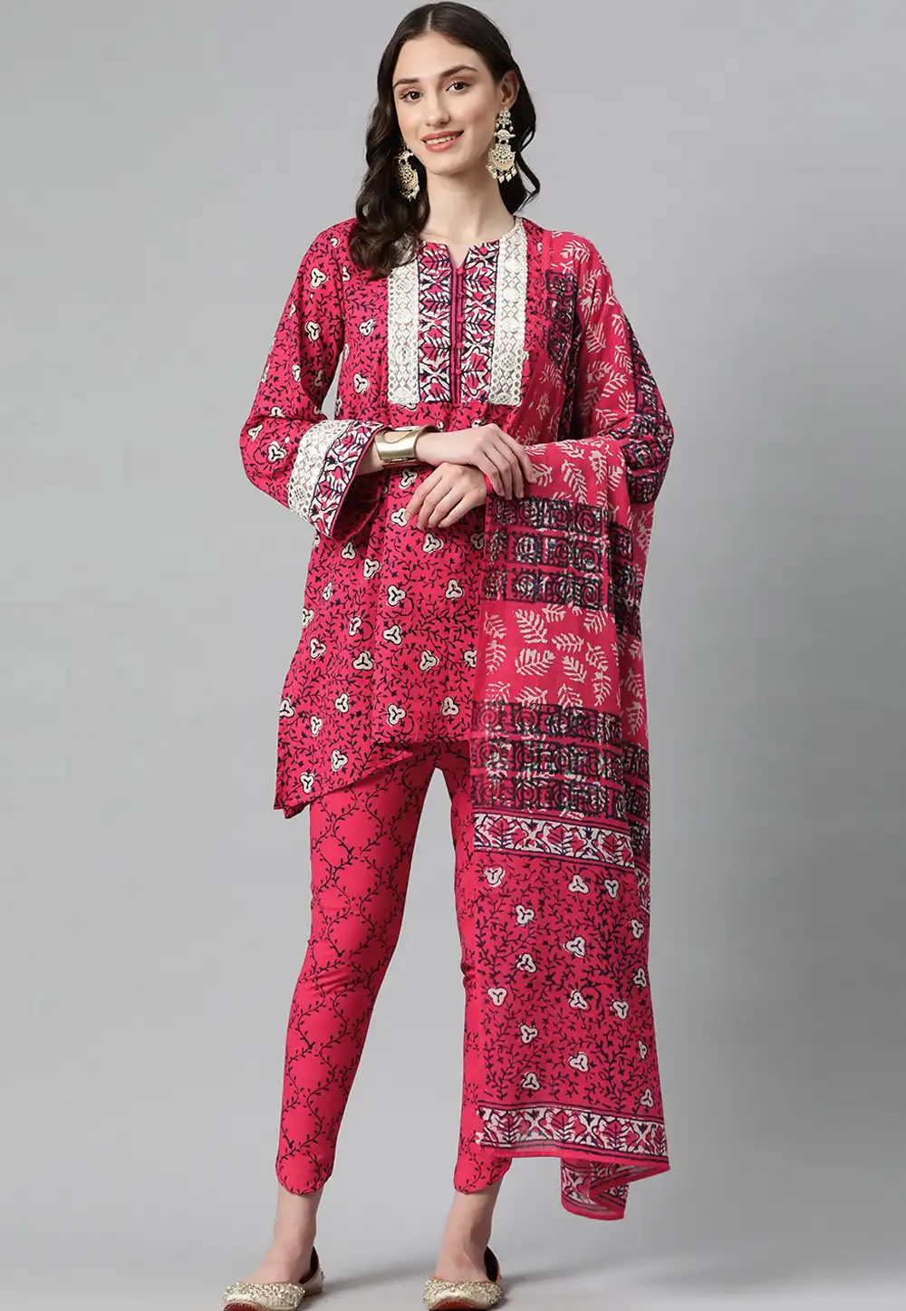 Red Cotton Readymade Pant Style Suit 292656