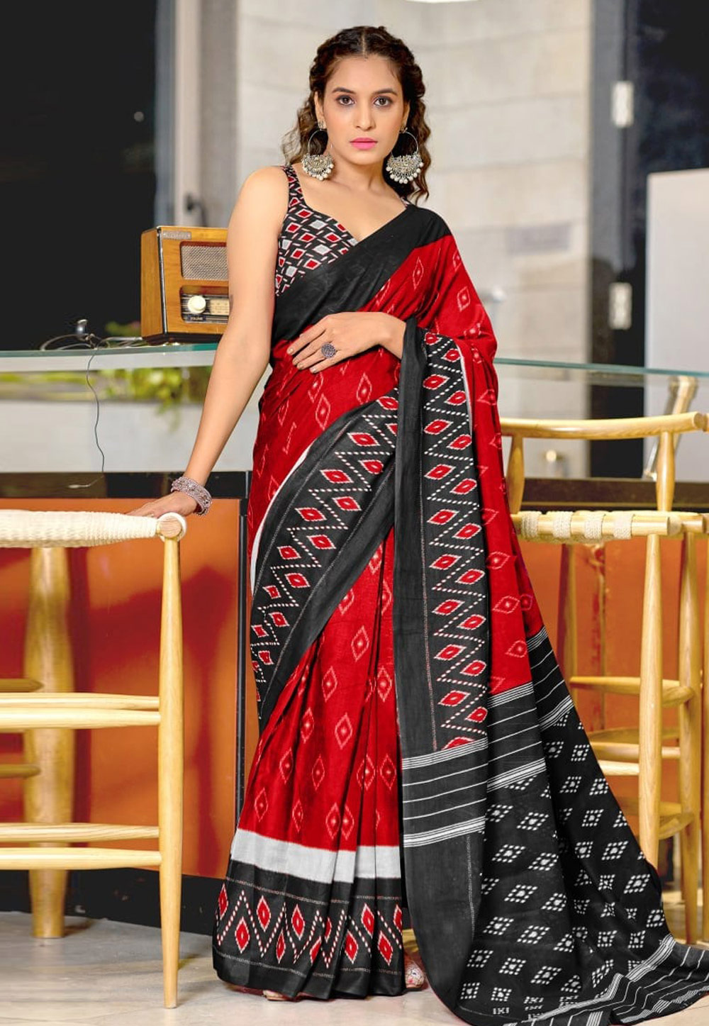 Red Cotton Saree With Blouse 311132