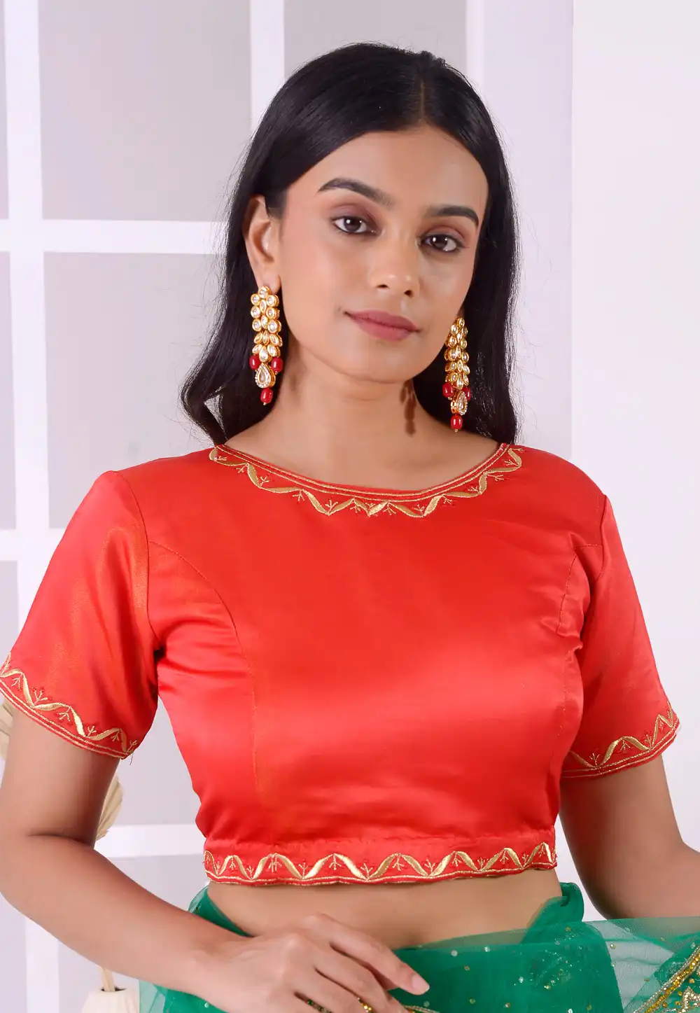 Red Cotton Satin Readymade Blouse 292532