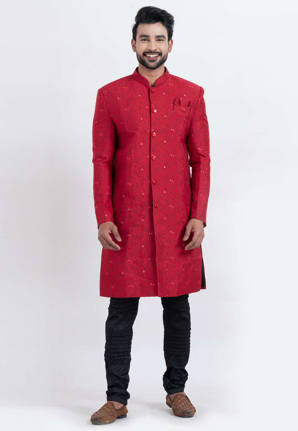 Red Cotton Silk Indo Western Suit 310262