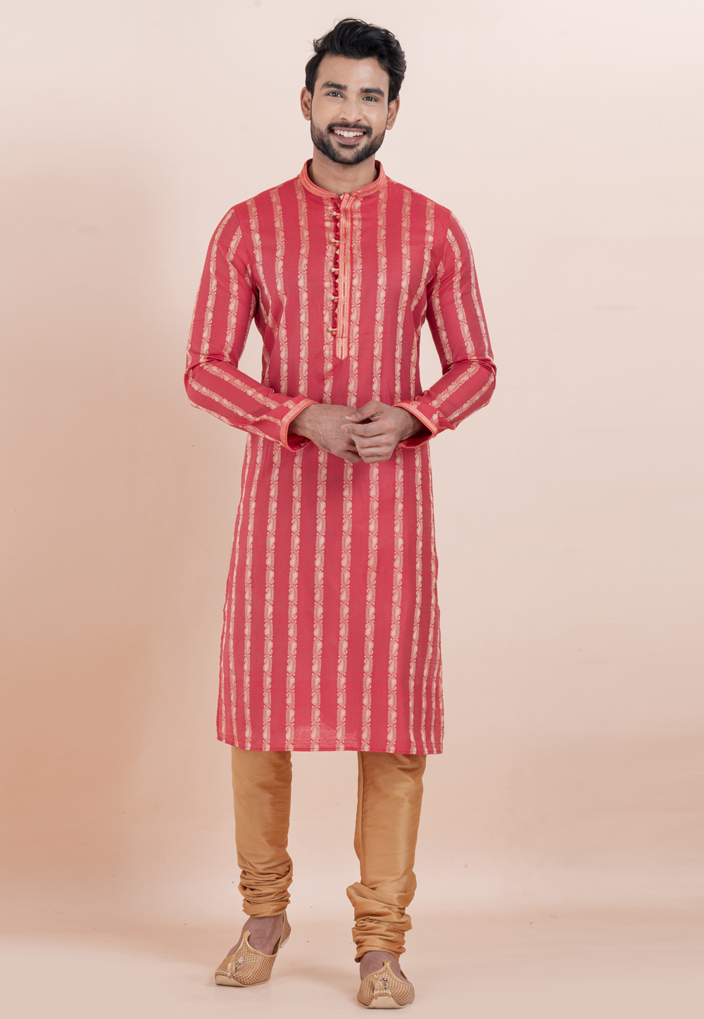 Red Cotton Silk Kurta Pajama 306016