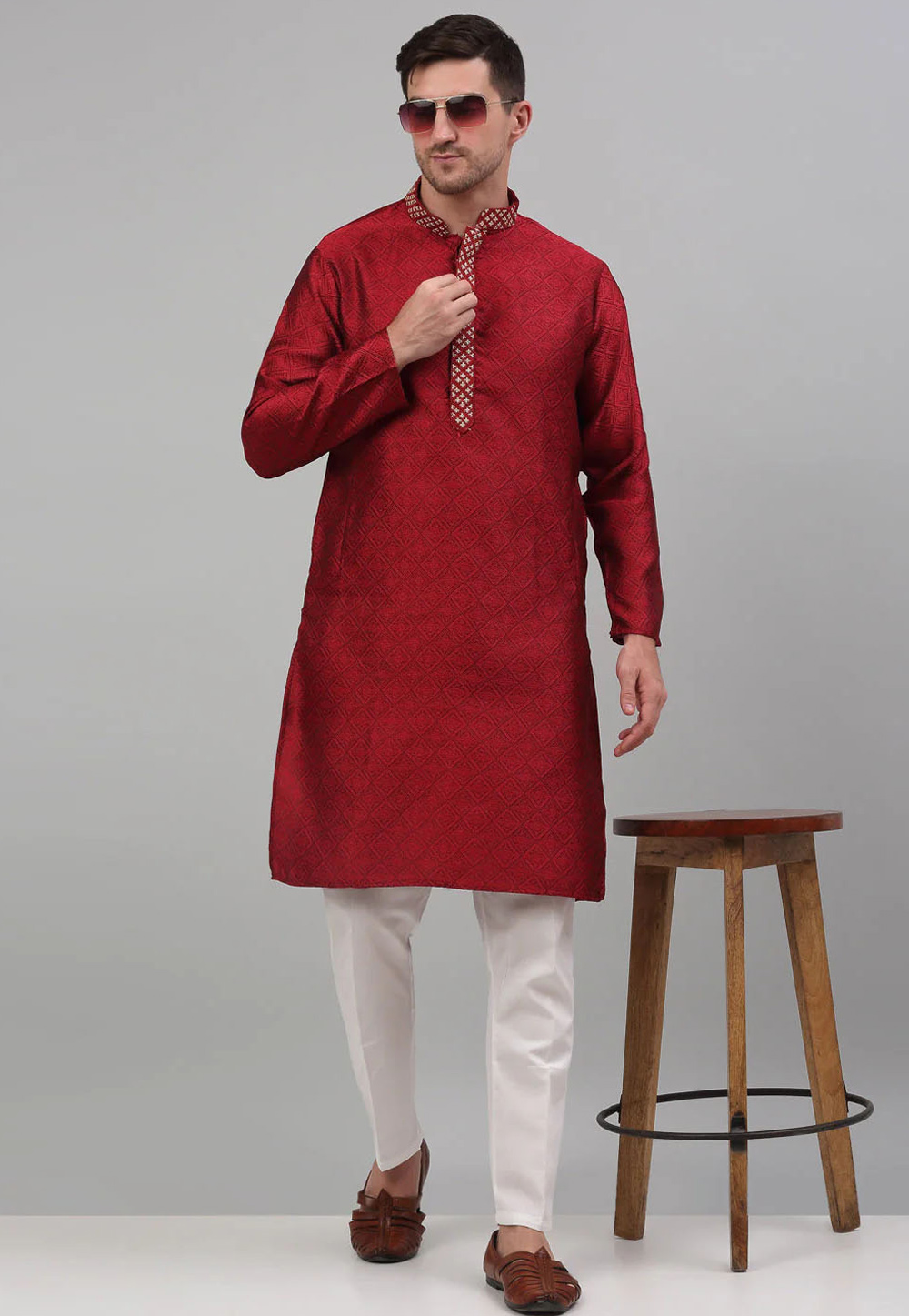 Red Cotton Silk Kurta Pajama 287129