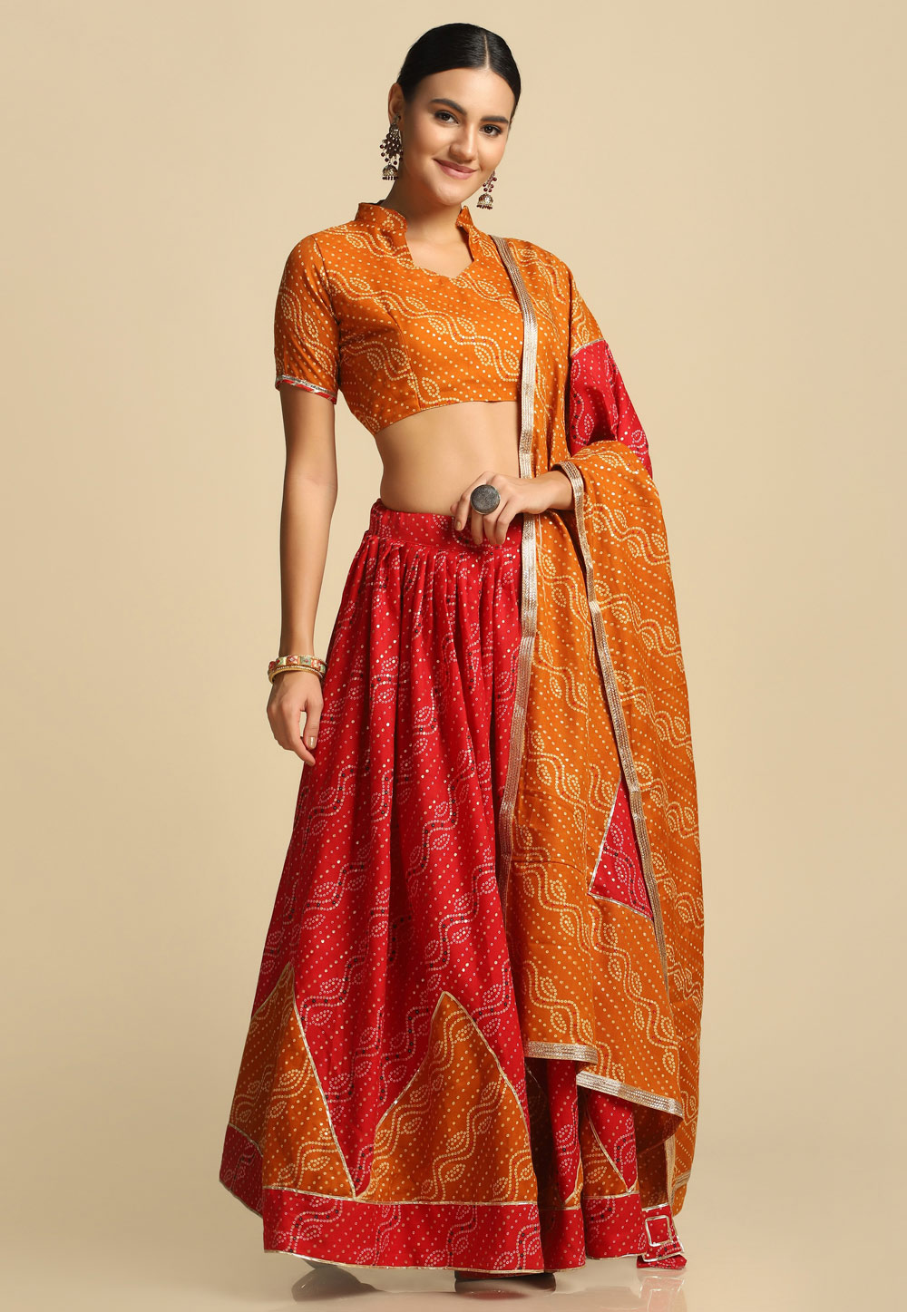 Red Cotton Silk Lehenga Choli 287259