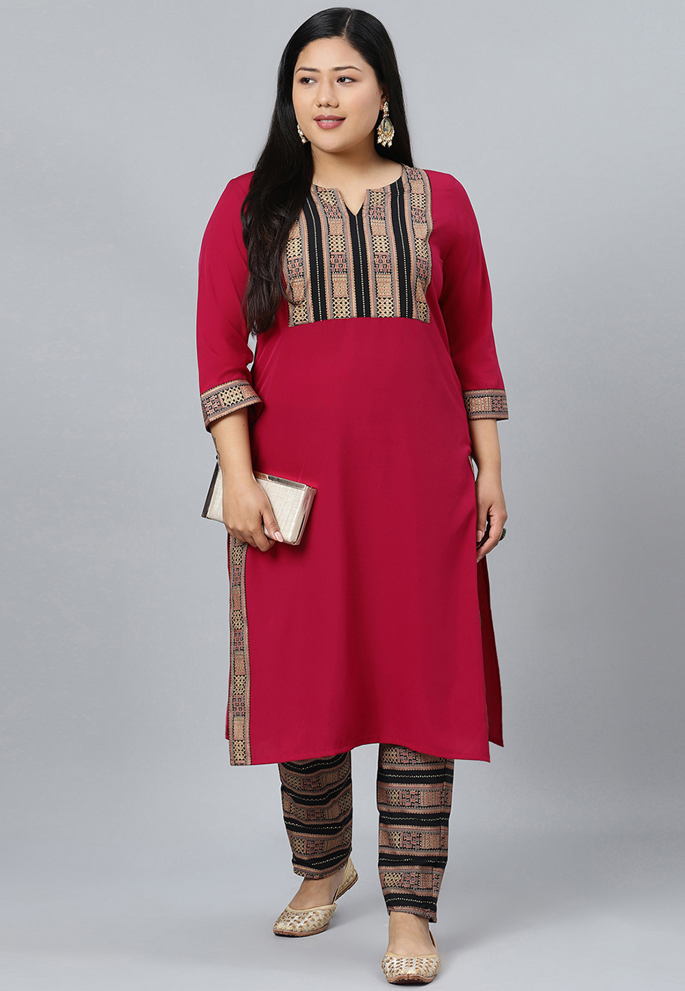 Red Crepe Kurta Set With Pant 305228