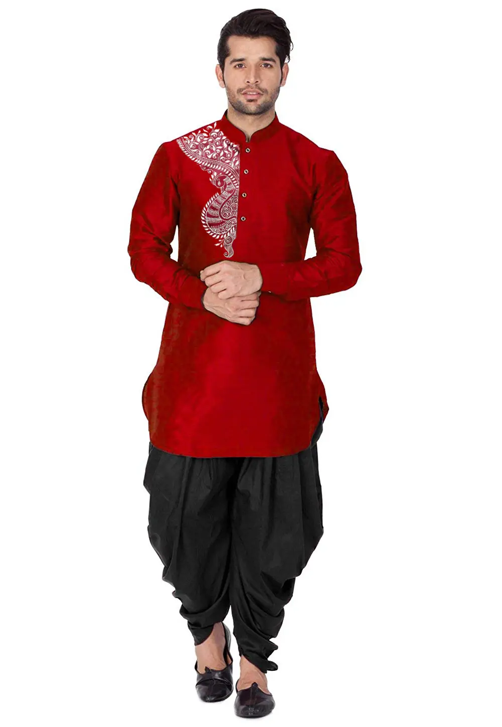 Red Dupion Silk Dhoti Kurta 303401