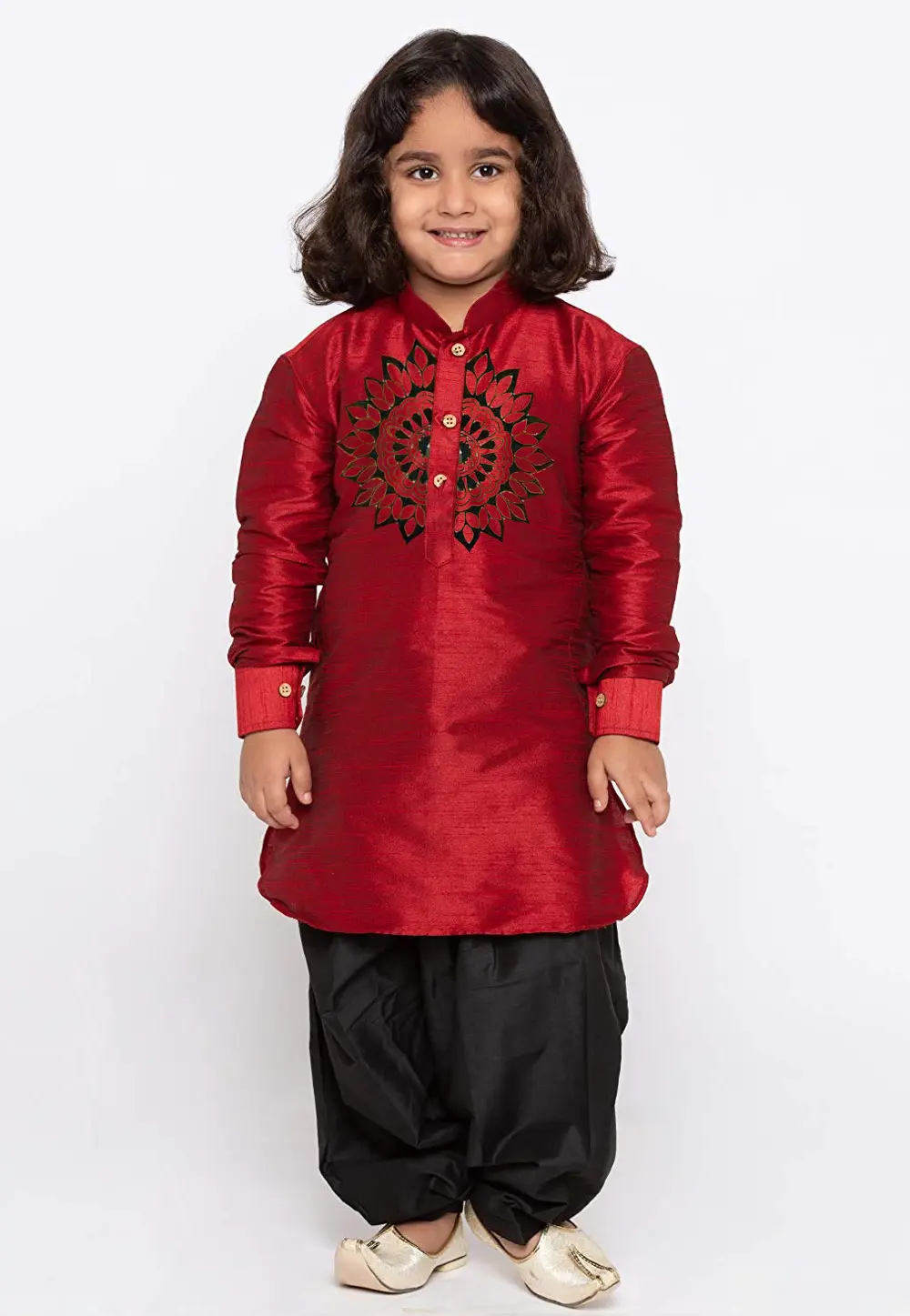 Red Dupion Silk Kids Dhoti Kurta 301820