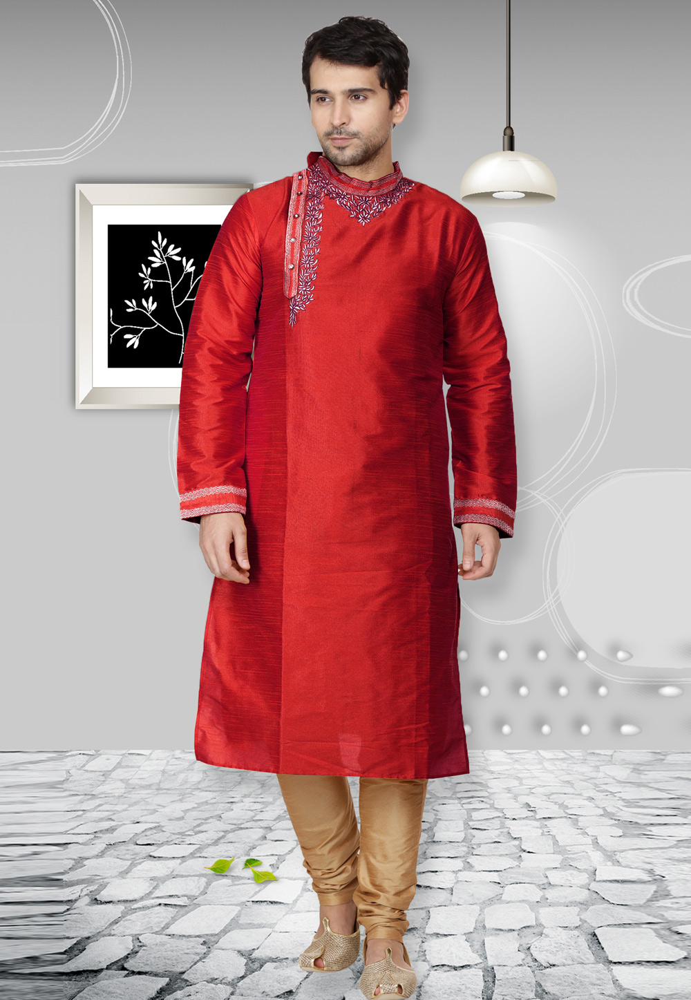 Red Dupion Silk Kurta Pajama 279679