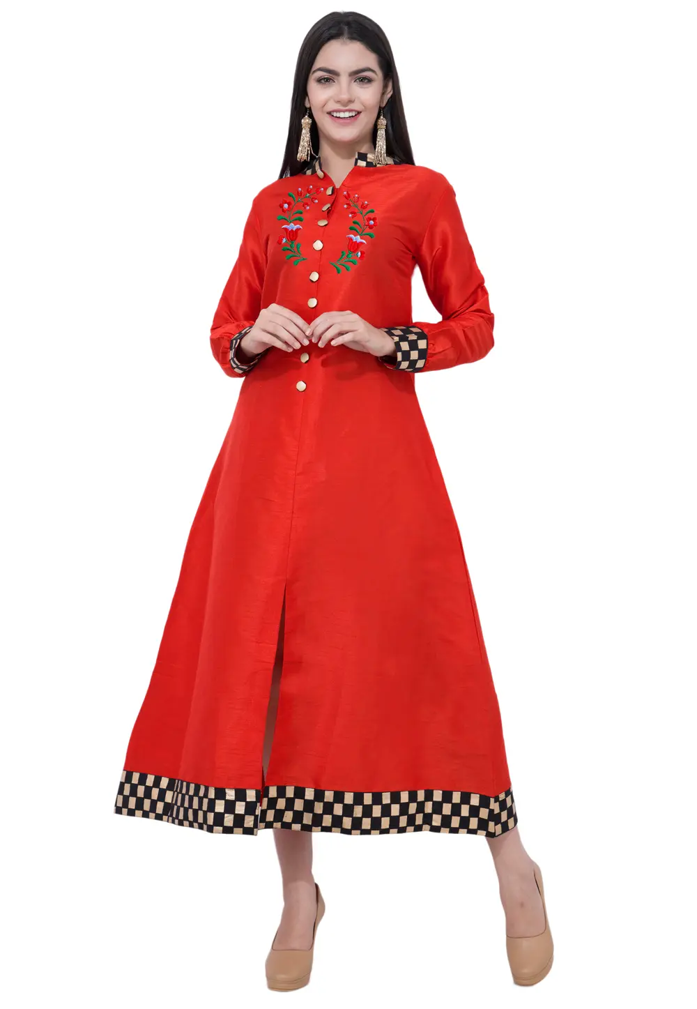 Red Dupion Silk Kurta Set With Pent 303175