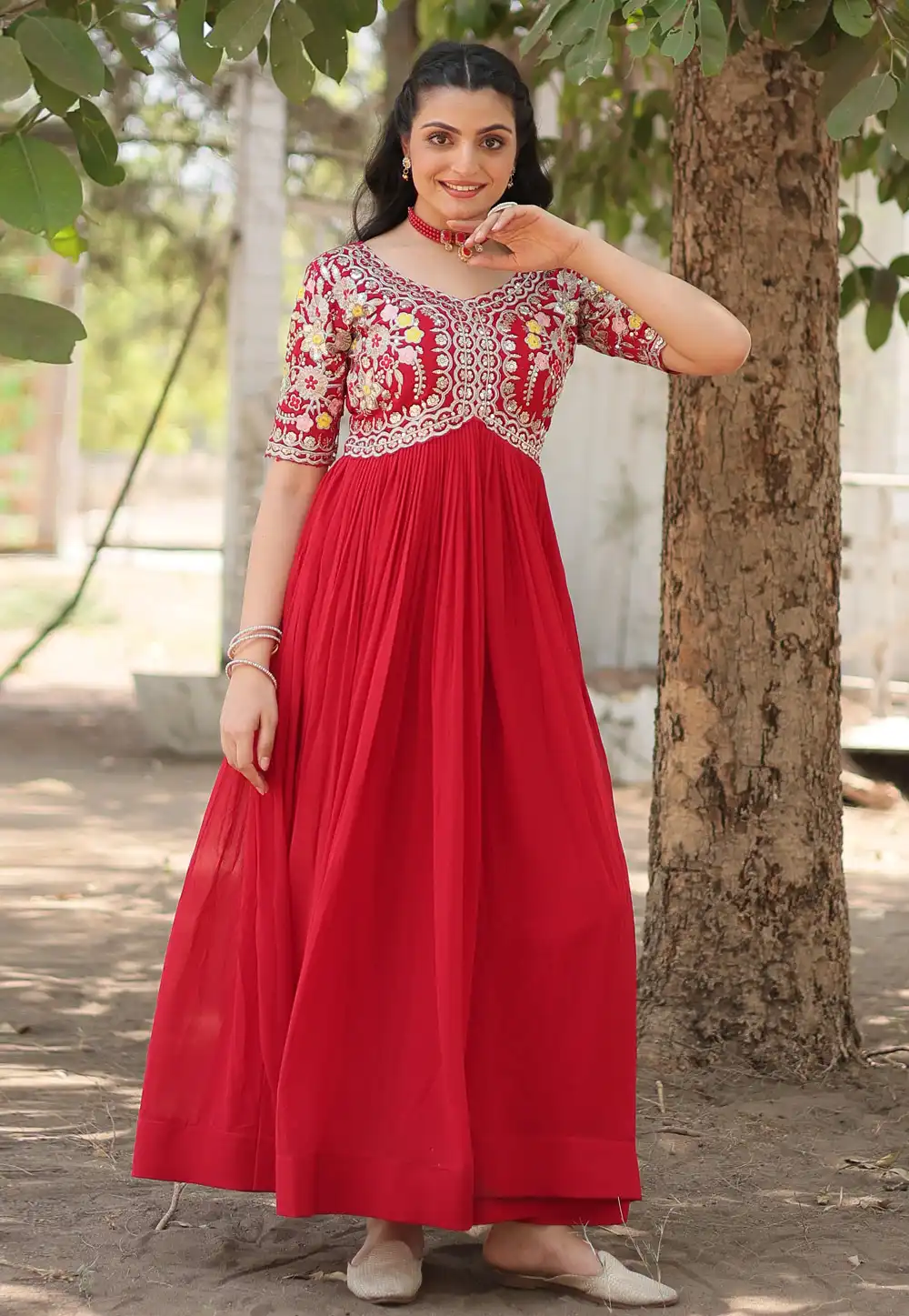 Red Faux Georgette Gown 288811