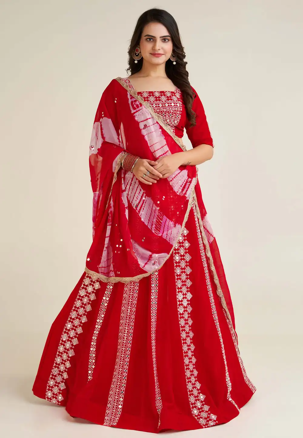 Red Faux Georgette Navratri Chaniya Choli 291423