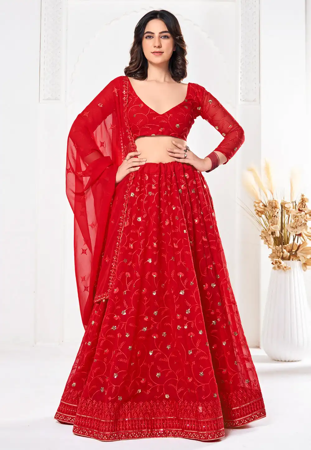 Red Georgette Lehenga Choli 293982