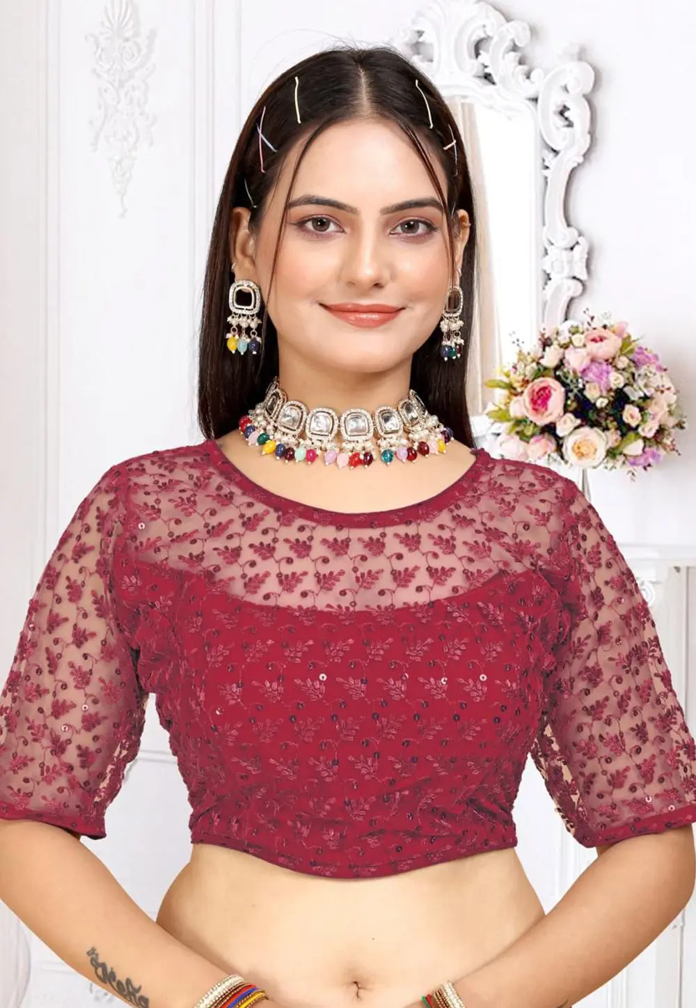 Red Georgette Readymade Blouse 304249