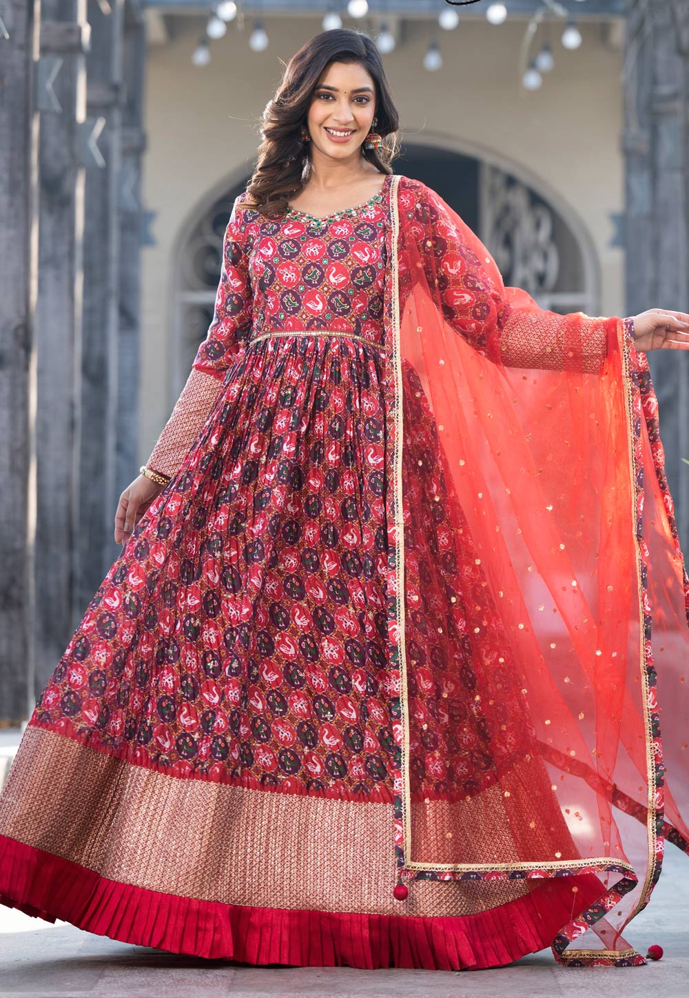 Red Georgette Readymade Long Anarkali Suit 280579