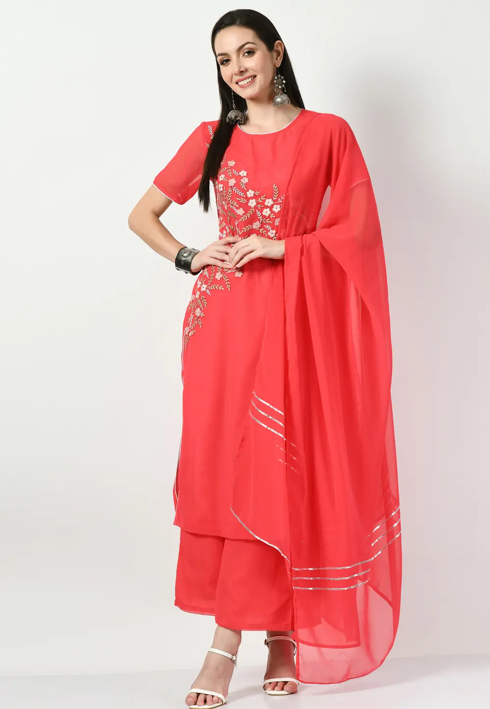 Red Georgette Readymade Pakistani Suit 299411