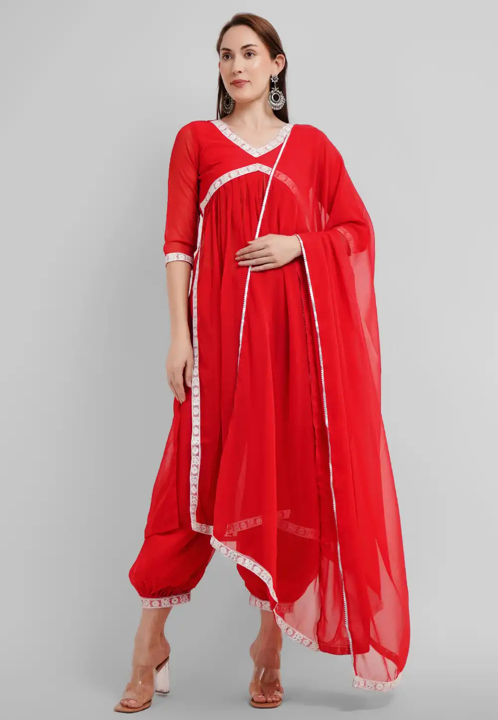 Red Georgette Readymade Punjabi Suit 291559