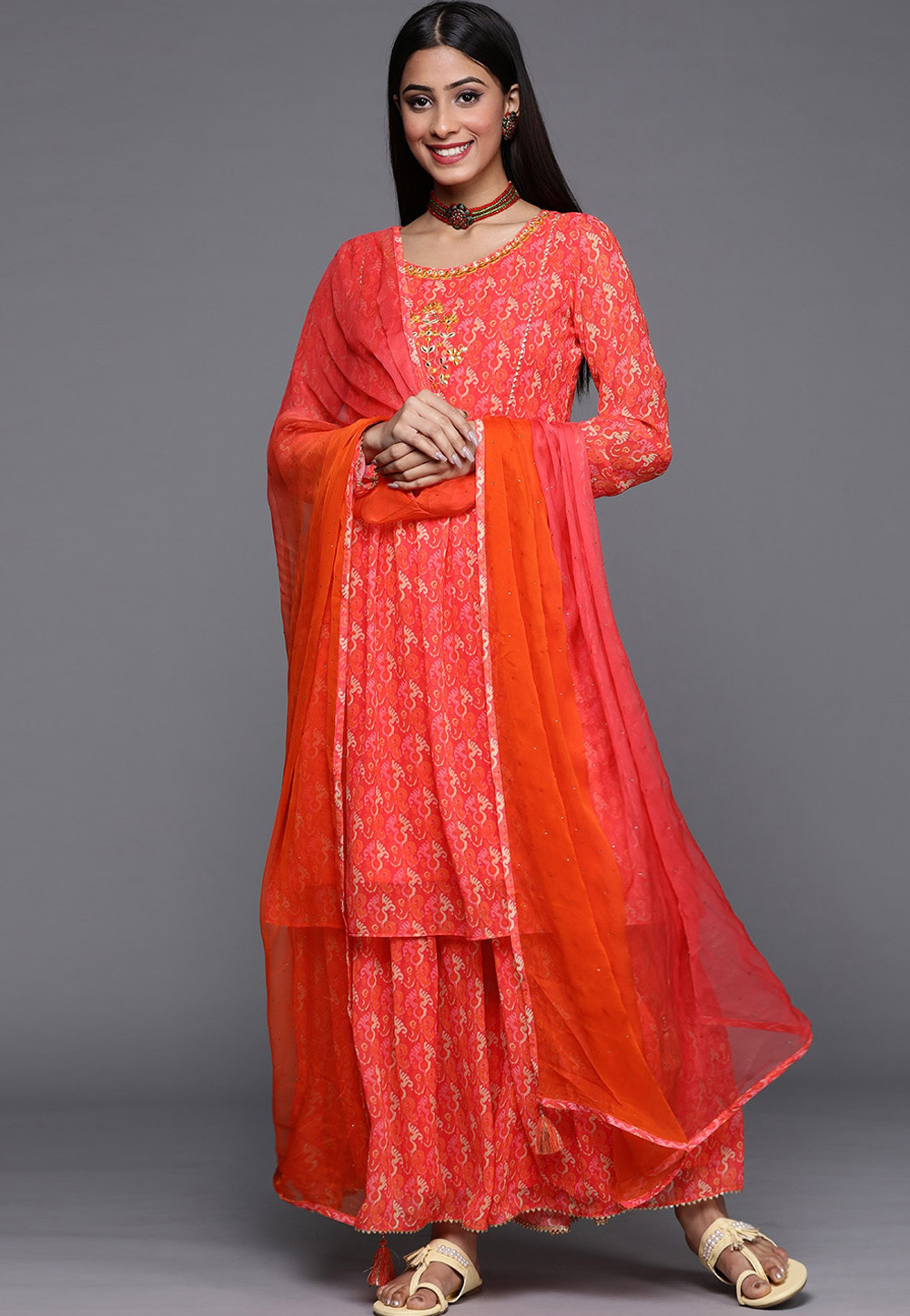Red Georgette Readymade Sharara Suit 278922