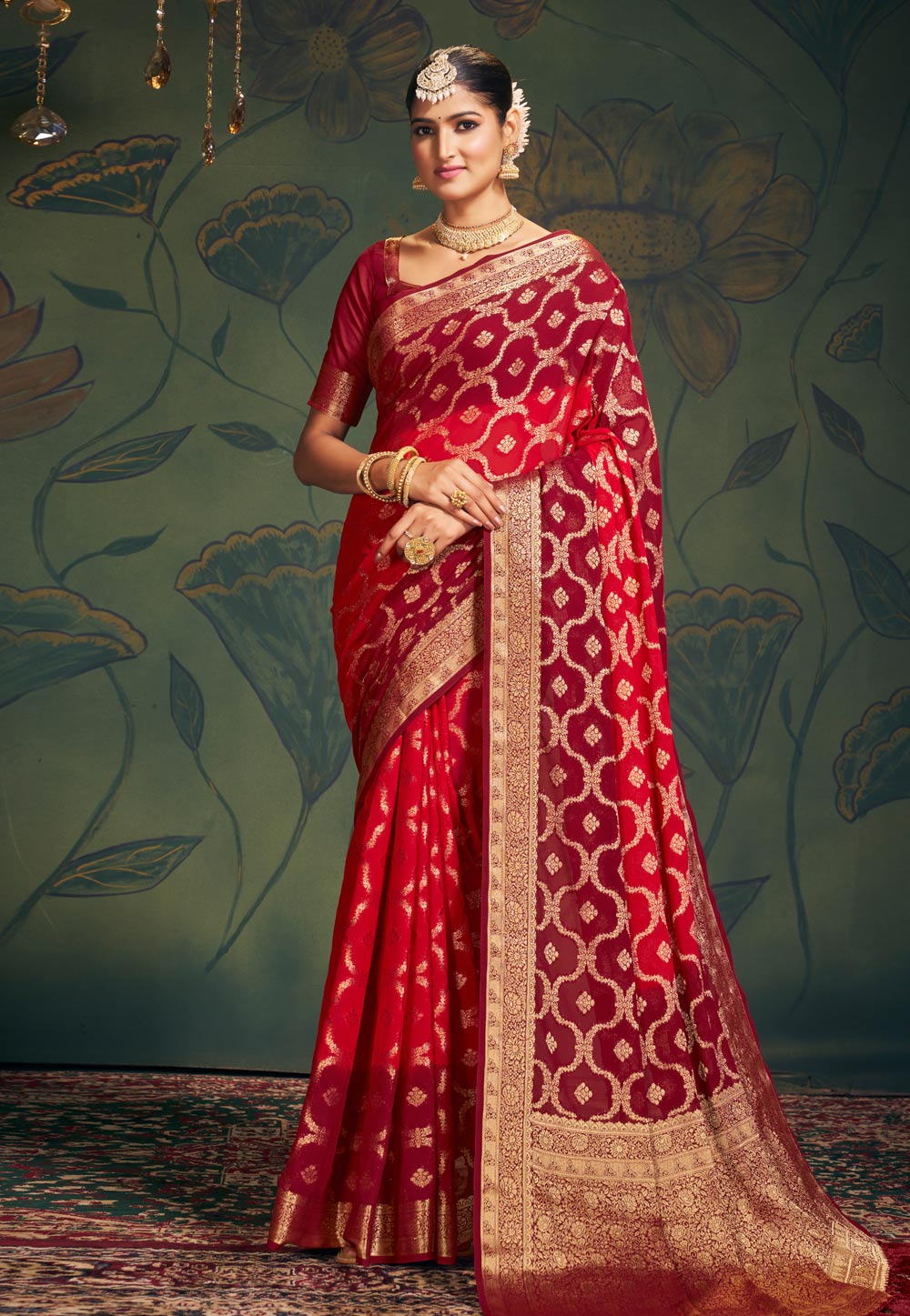 Red Georgette Saree With Blouse 279077