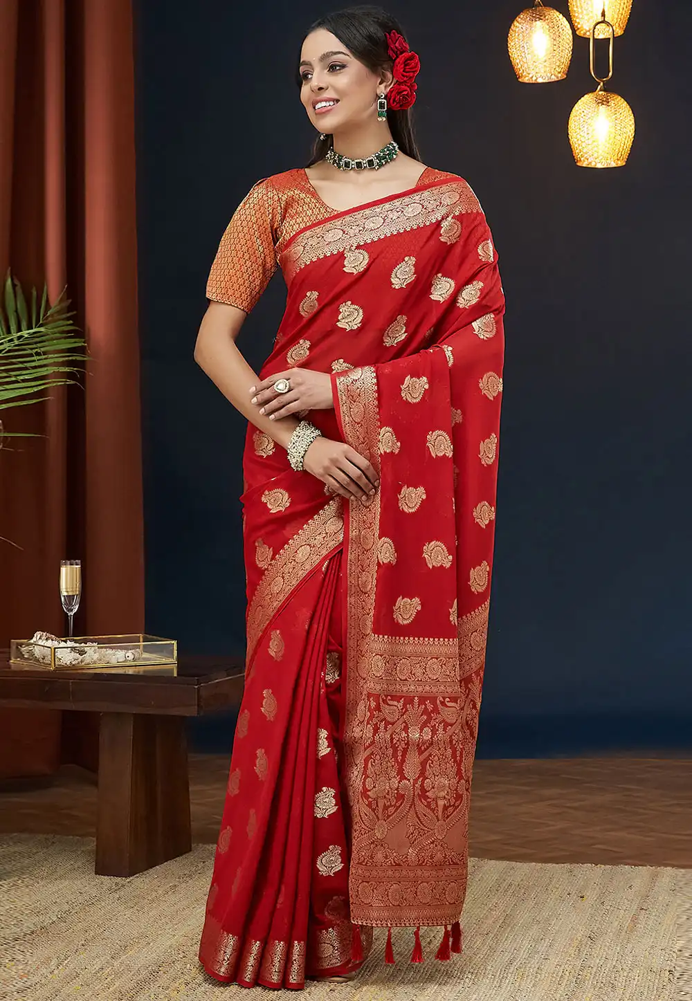 Red Georgette Saree With Blouse 293494