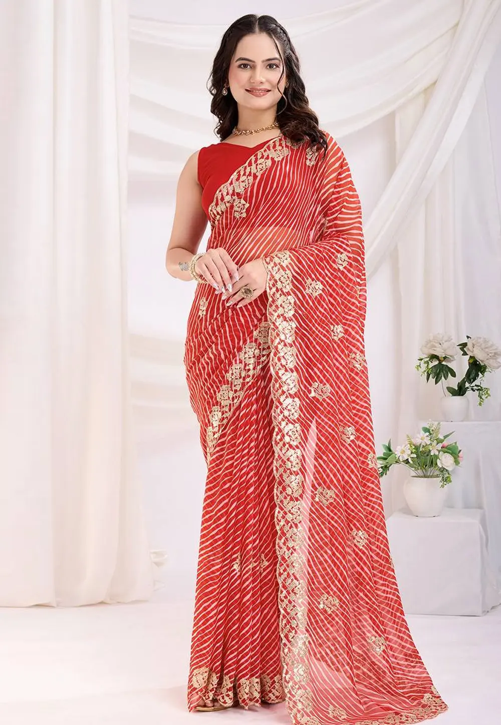 Red Georgette Saree With Blouse 303458