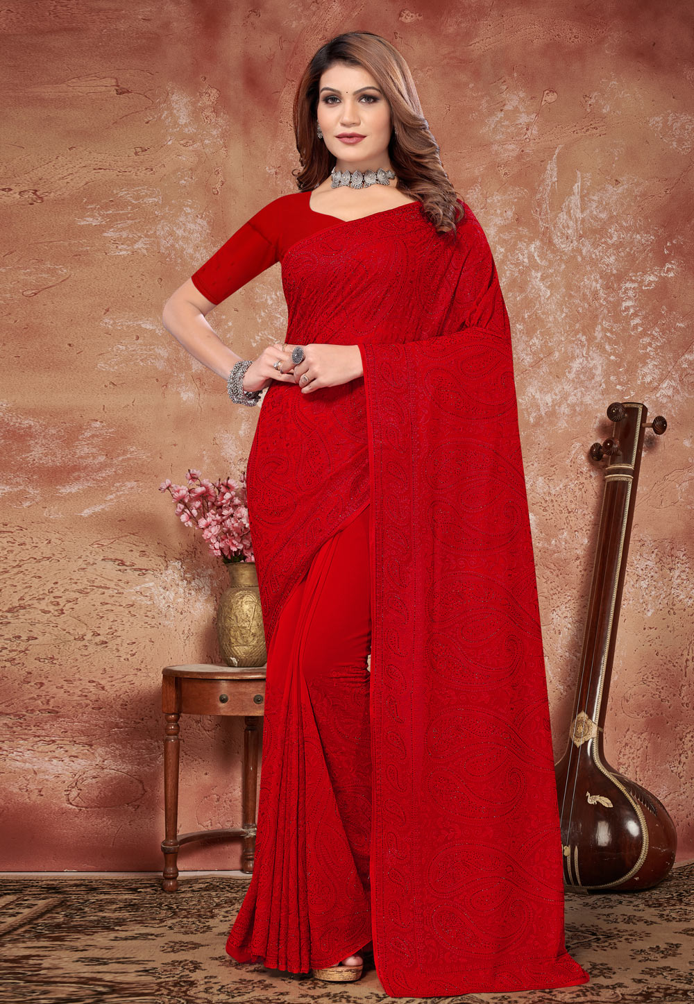 Red Georgette Saree With Blouse 278314